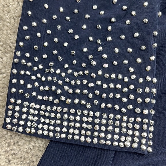 Joseph Ribkoff Dark Blue Layered Stretch Knit Studded Long Tunic Top size 12 - Picture 3 of 10